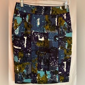 Tabitha Anthropologie Blue Liquid Acres Pencil Skirt‎ Size 2